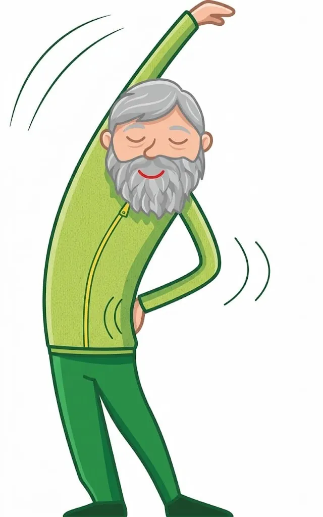 Ilustración de un hombre mayor estirando los brazos y la espalda.